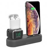 Подставка для зарядки 3-в-1( iPhone/AirPods/Apple Watch) силикон,(47105) серый Deppa фото