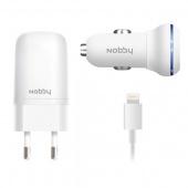 СЗУ + АЗУ Nobby SC-001+ кабель iPhone 5/iPad (1A) белый фото