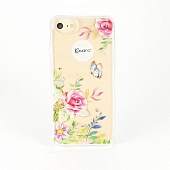 Чехол накладка силиконовая iPhone 7 Kauaro Swarovski прозрачный цветы с бабочкой