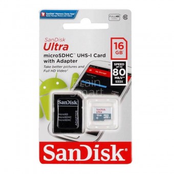 Карта памяти SanDisk micro SD 16 Gb UHS-1 80Mb/S class 10 + адаптер фото