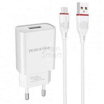СЗУ Borofone BA20A Sharp 1USB + кабель Miсro (2.1A) White фото