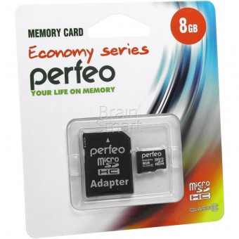 Карта памяти Perfeo 8GB класс 10 + адаптер фото