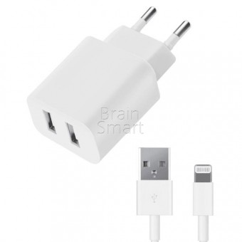 Deppa СЗУ 2 USB iPhone 5S кабель с коннектором (11354) 2.1A белый фото