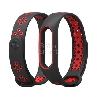 Ремешок для браслета Xiaomi Mi Band 2 MiJobs Nike Sport силиконовый чёрный/красный фото