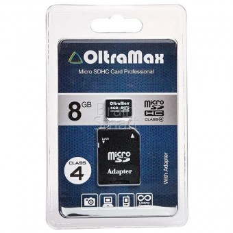 Карта памяти OltraMax micro SD 8 ГБ class 4 + адаптер фото