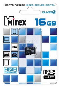 Карта памяти Mirex micro SD 16 ГБ class 4 + адаптер фото