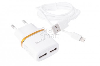 СЗУ ASPOR A828 2 USB + кабель Lightning (2.4A) белый фото