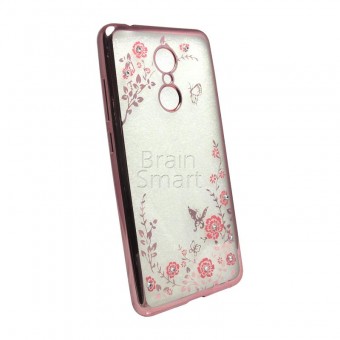 Чехол накладка силиконовая Xiaomi Redmi 5 Swarovski Цветы розовый фото