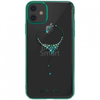 Чехол накладка силиконовая iPhone11 KINGXBAR Swarovski Starry Sky-Heart Series Green фото
