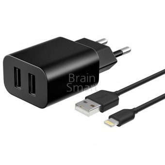 Deppa СЗУ 2 USB iPhone 5S кабель с коннектором (11355) 2.1A черный фото