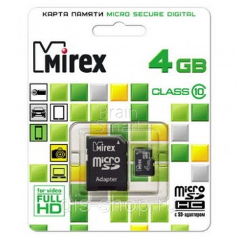 Карта памяти Mirex micro SD 4 ГБ class 10 + адаптер фото