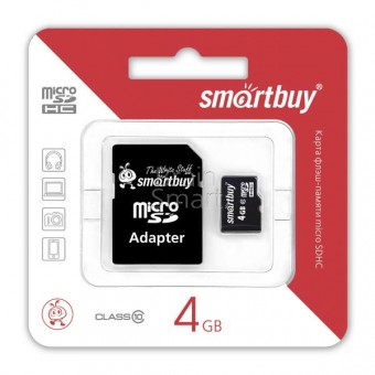 Карта памяти Smart Buy micro SD 4 ГБ class 10 + адаптер фото