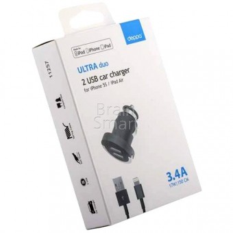 Deppa АЗУ 2 USB iPhone 3.4 A (11257) +кабель 8-pin черный фото