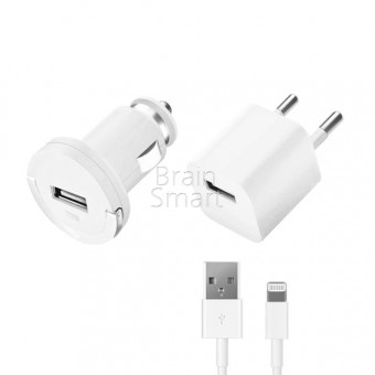 Набор АЗУ+СЗУ Deppa 1.2A +кабель 8-pin для Apple (11102) белый фото