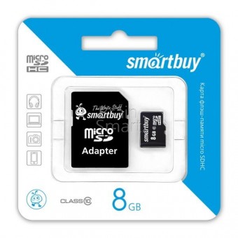 Карта памяти Smart Buy micro SD 8 ГБ class 10 + адаптер фото