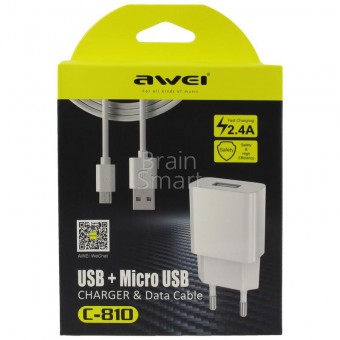 СЗУ Awei C810 1USB + кабель Micro (2.4A) Белый фото