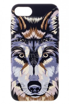 Чехол накладка силиконовая iPhone 7 UMKU Волк чёрный/белый (А1) фото