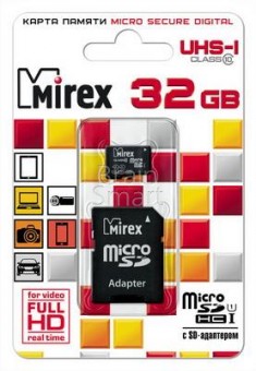 Карта памяти Mirex micro SD 32 ГБ class 10 + адаптер фото