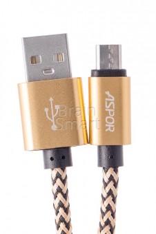 USB кабель ASPOR A173 micro в тканевой оплетке 30cm (3.0A) золотистый фото