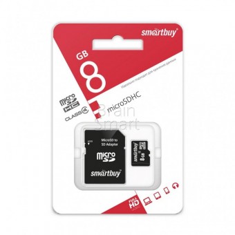 Карта памяти SmartBuy microSD 8 ГБ класс 4 адаптер фото