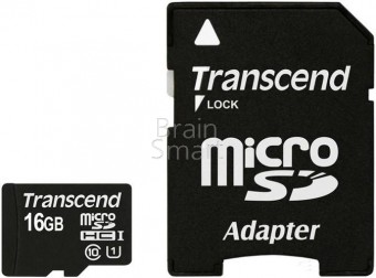 Карта памяти Transcend micro SD 16 ГБ class 10 + адаптер фото
