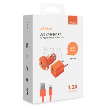 Deppa АЗУ+СЗУ  1A +кабель 30-pin для Apple (11160) оранжевый фото