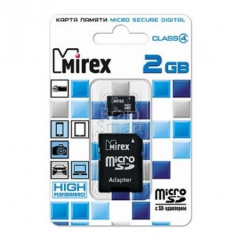 Карта памяти Mirex micro SD 2 ГБ class 4 + адаптер фото