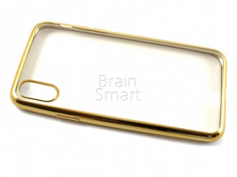 Чехол накладка силиконовая iPhone X Gurdini с окантовкой золотистый фото