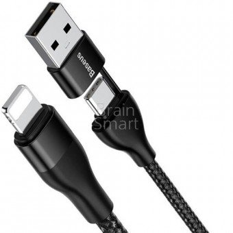 USB кабель Baseus 2-in-1 Dual Output cable USB-A+Type-C 18W MAX 1m Черный фото