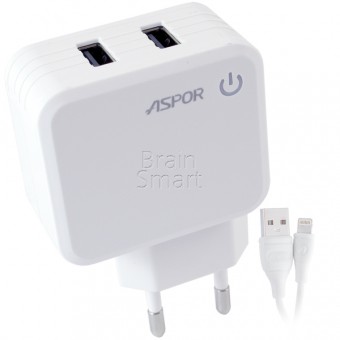 СЗУ ASPOR A830 2USB + кабель Lightning (2.4A/IQ) White фото