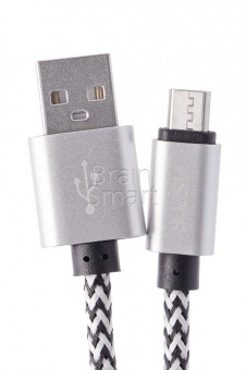 USB кабель ASPOR A173 Micro в тканевой оплетке 30cm (3.0A) Silver фото