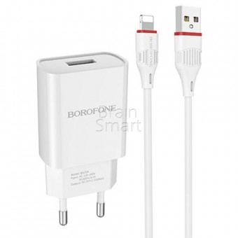 СЗУ Borofone BA20A Sharp 1USB + кабель Lightning (2.1A) White фото