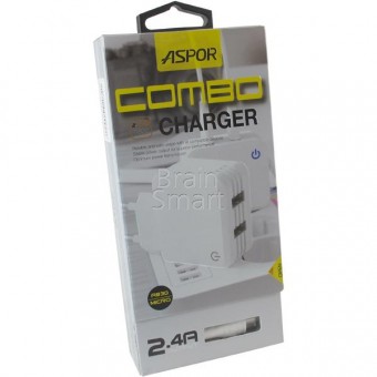 СЗУ ASPOR A830 2USB + кабель Micro (2.4A/IQ) White фото