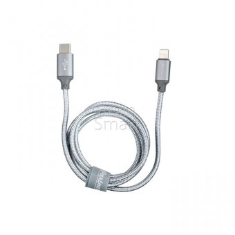 USB кабель Partner Type-C-Lightning 2.1A в тканевой оплетке серый фото