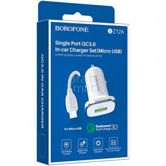 АЗУ Borofone BZ12A Lasting Power QC3.0 1USB + кабель Micro Белый фото