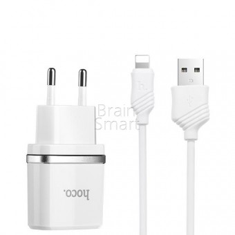 СЗУ HOCO C12 2 USB + кабель Lightning (2.4A) белый фото