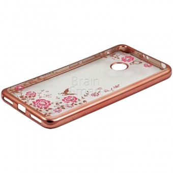 Чехол накладка силиконовая Xiaomi Redmi Note 5A Swarovski Цветы розовый фото