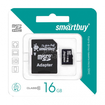 Карта памяти Smart Buy micro SD 16 ГБ class 10 + адаптер фото