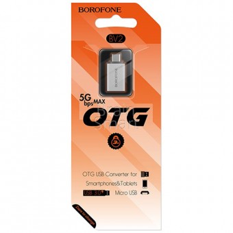 Переходник Borofone BV2 Micro to USB OTG Серый фото